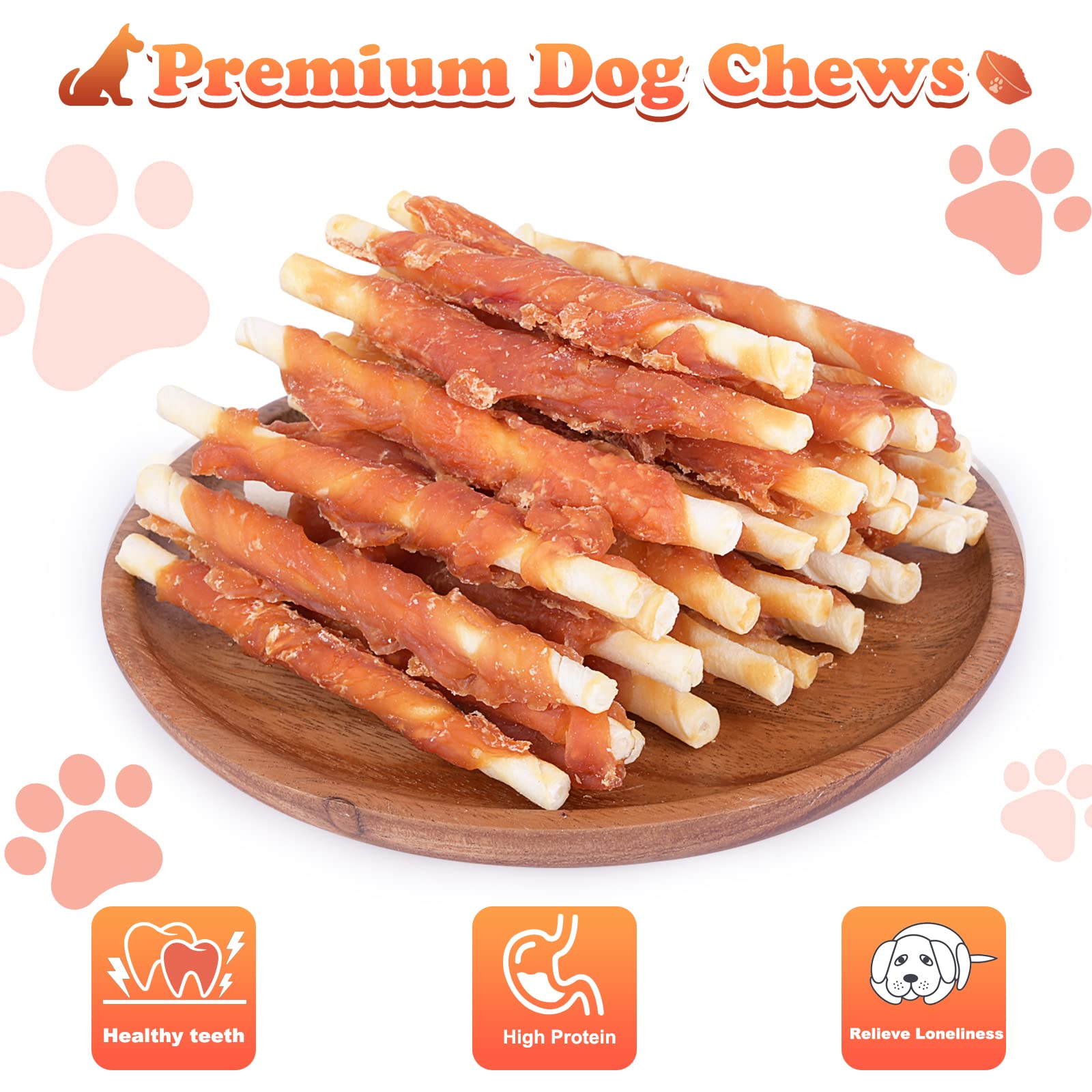 Pawant Puppy Training Snacks Dog Chews Treats Chicken Wrapped White Rawhide Sticks 0.5lb